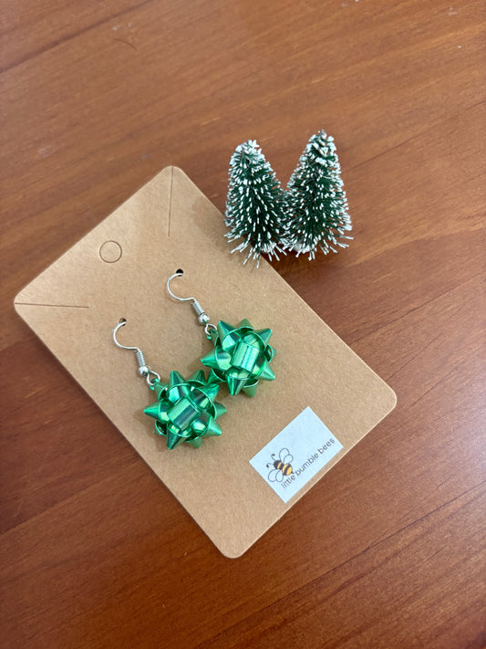 Green Christmas Bow Christmas Earrings