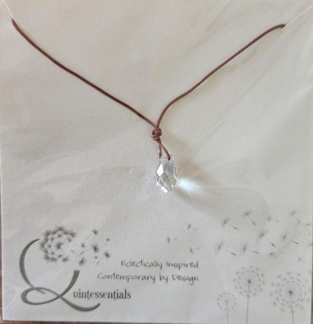 Necklace - tear drop clear Crystal on cord
