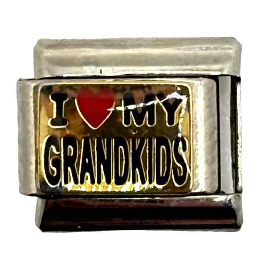 Stainless Steel I Love My Grandkids Charm Link