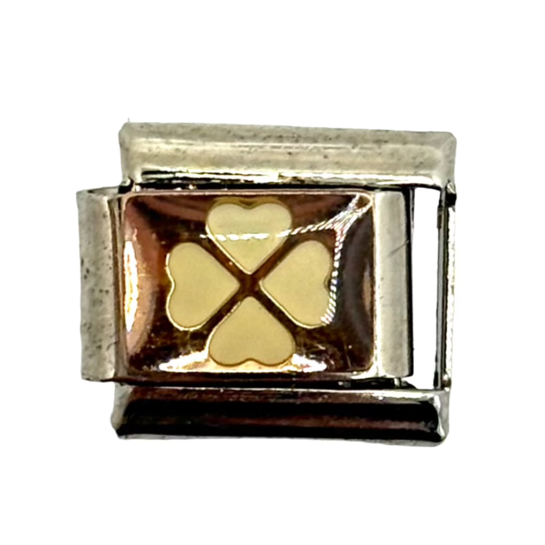Stainless Steel 4 Leafed Clover Pink Charm Link