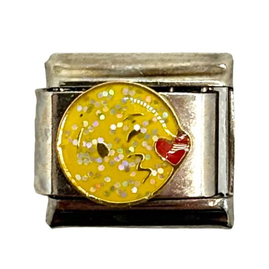 Stainless Steel Kiss Emoji Charm Link