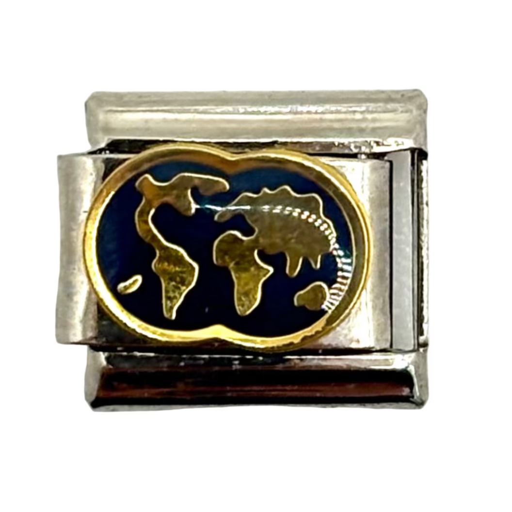 Stainless Steel World Map Charm Link
