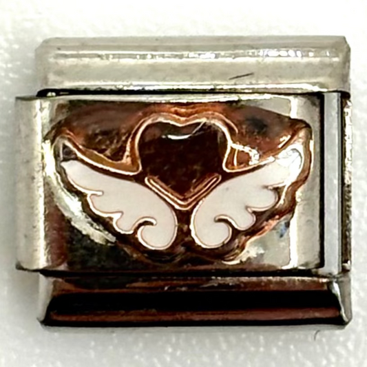 Stainless Steel Pink Angel Wings Charm Link