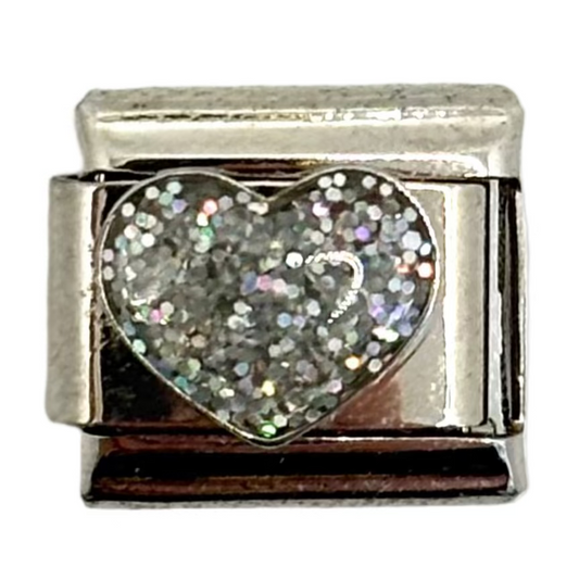 Stainless Steel Iridescent Heart Charm Link