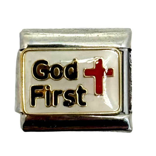 Stainless Steel God First Charm Link