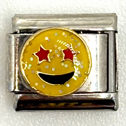 Stainless Steel Starry Eyed Emoji Charm Link