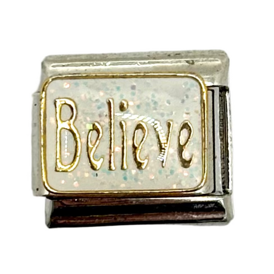 Stainless Steel 'Believe' Charm Link
