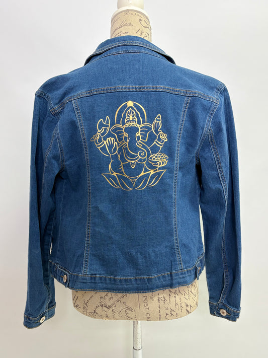 Denim Jacket with Ganesha print in Gold