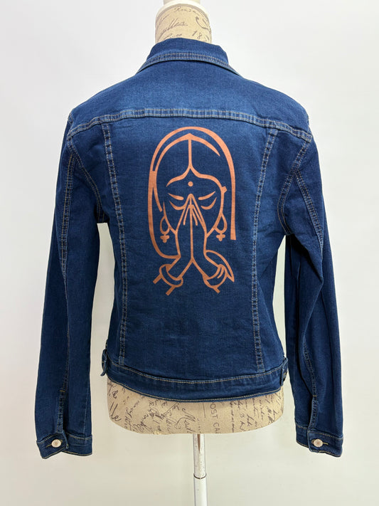 Denim Jacket with Namaste Lady Print in Bronze