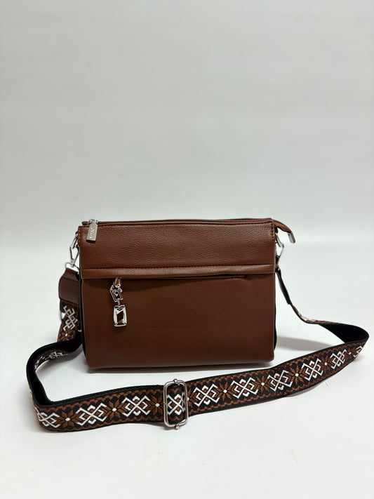 Chocolate Brown Crossbody Bag – Tribal Strap Detail