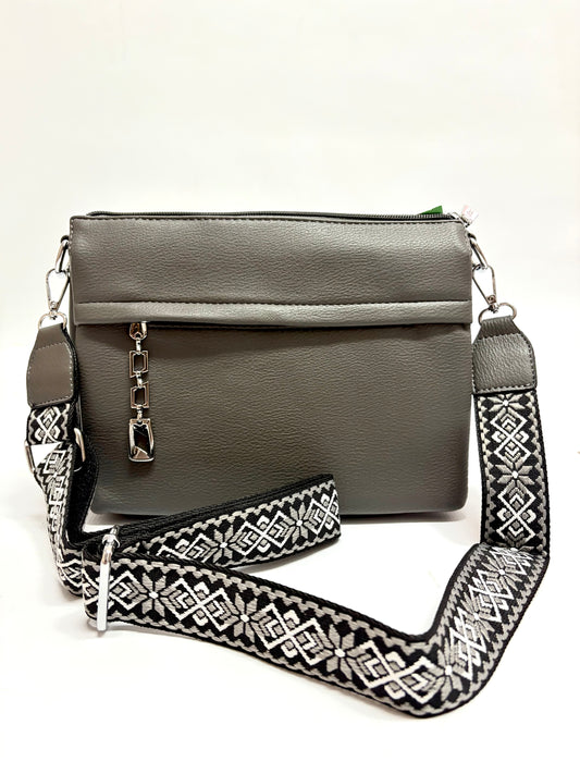 Charcoal Grey Crossbody Bag – Monochrome Strap Style