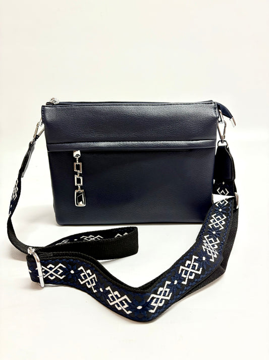 Navy Blue Crossbody Bag – Woven Strap Elegance