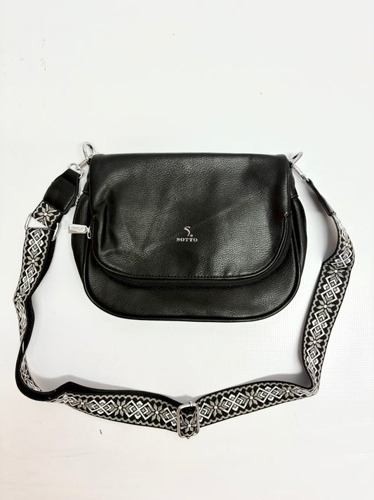 Black Flap Crossbody Bag – Monochrome Strap Detail