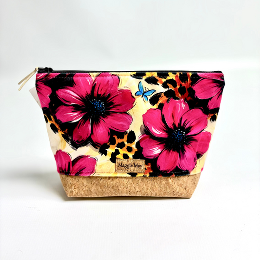 Medium Velvet and Cork Floral and Animal Print Cosmetic/Toiletry Bag