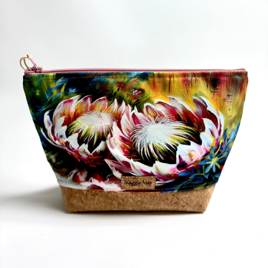 Medium Velvet and Cork Protea Cosmetic/Toiletry Bag