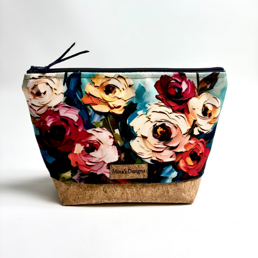 Medium Velvet and Cork Rose Cosmetic/Toiletry Bag
