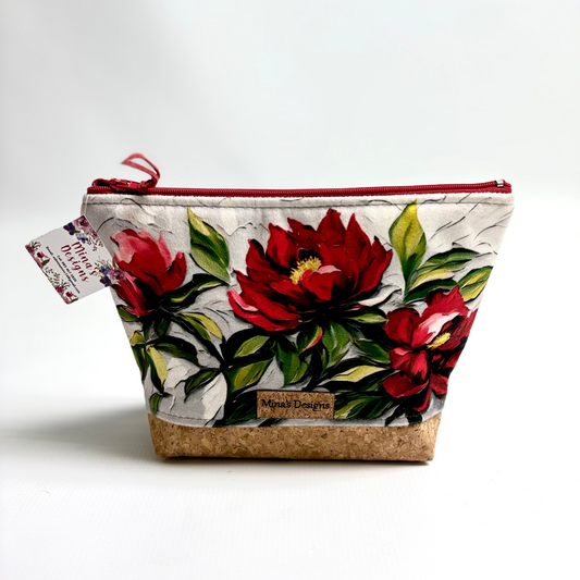 Medium Velvet and Cork Rose Cosmetic/Toiletry Bag