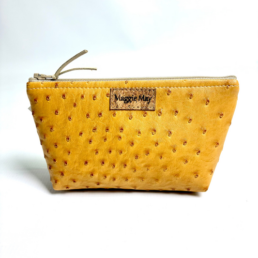 Small Mustard Yellow Faux Ostrich Cosmetic/Toiletry Bag