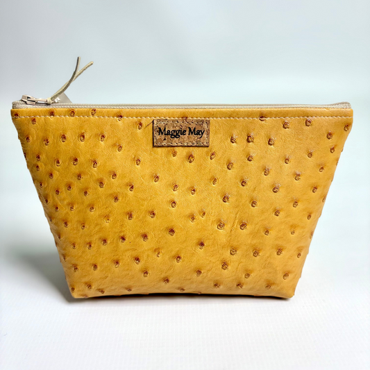 Medium Mustard Yellow Faux Ostrich Cosmetic/Toiletry Bag