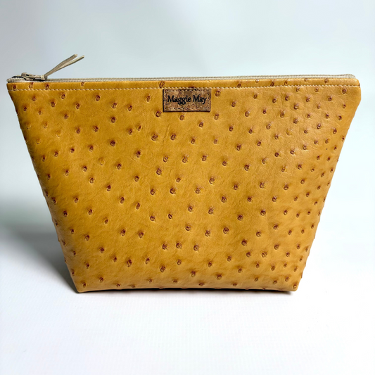 Large Mustard Yellow Faux Ostrich Cosmetic/Toiletry Bag