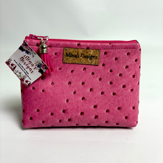 Extra Small Cerise Pink Faux Ostrich Cosmetic/Toiletry Bag