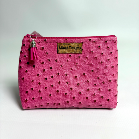 Small Cerise Pink Faux Ostrich Cosmetic/Toiletry Bag