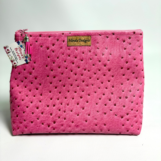 Large Cerise Pink Faux Ostrich Cosmetic/Toiletry Bag