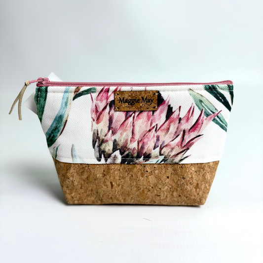 Small Protea Print with Cork Bottom Cosmetic/Toiletry Bag