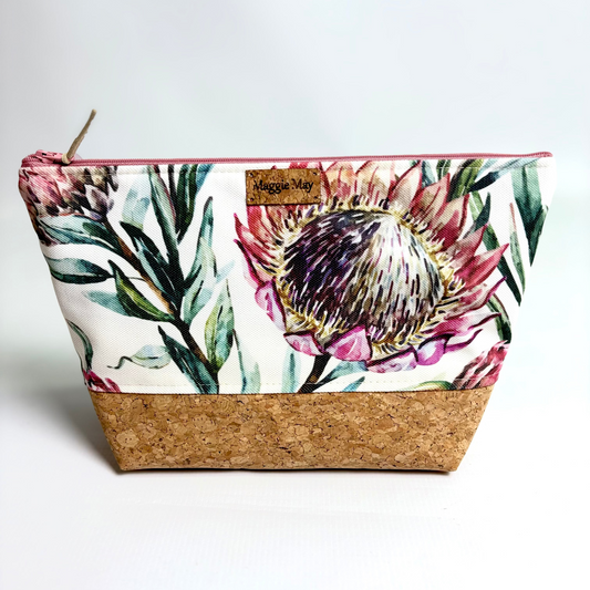 Large Protea Print with Cork Bottom Cosmetic/Toiletry Bag