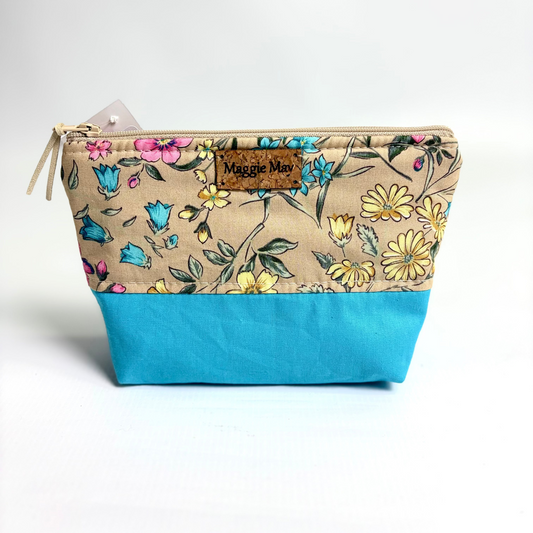 Small Floral on Nude and Baby Blue Cosmetic/Toiletry Bag