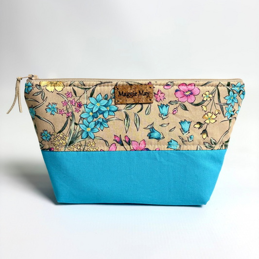 Medium Floral on Nude and Baby Blue Cosmetic/Toiletry Bag