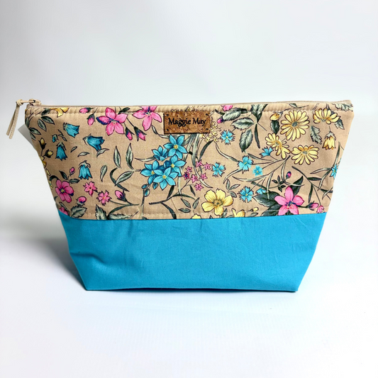 Large Floral on Nude and Baby Blue Cosmetic/Toiletry Bag