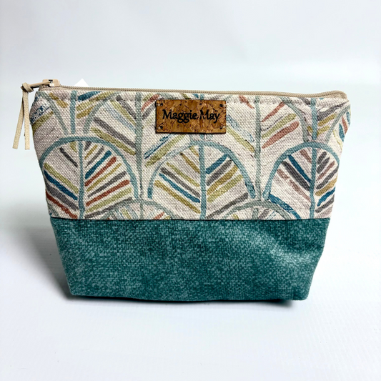 Small Abstract Teal, Rust and Green Tree Cosmetic/Toiletry Bag