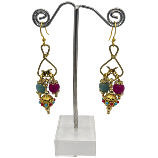 Solid brass heart triple drop earrings