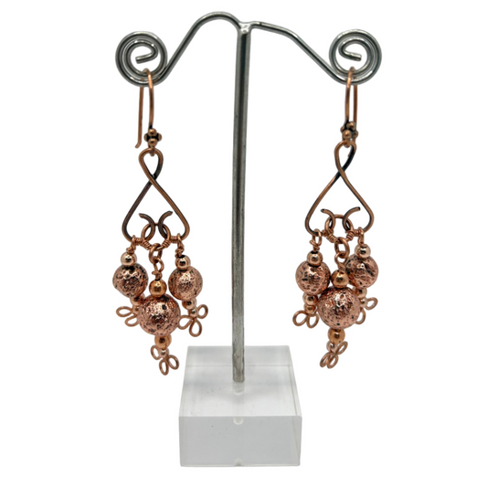 Solid Copper heart triple ball earrings