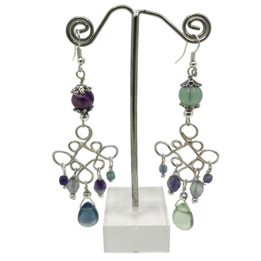 Sterling Silver Celtic Rainbow Fluorite earrings