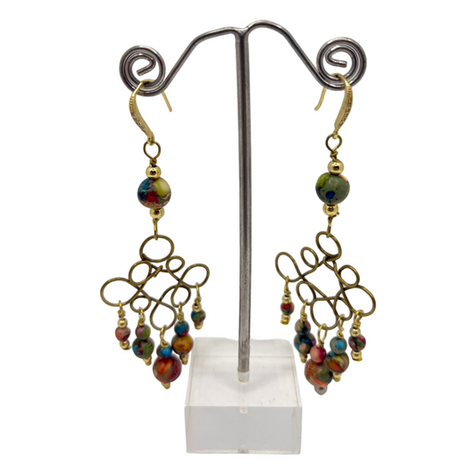 Solid brass celtic diamond Imperial Jasper earrings
