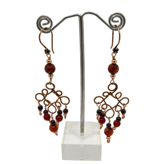 Solid Copper Celtic diamond Carnelian earrings