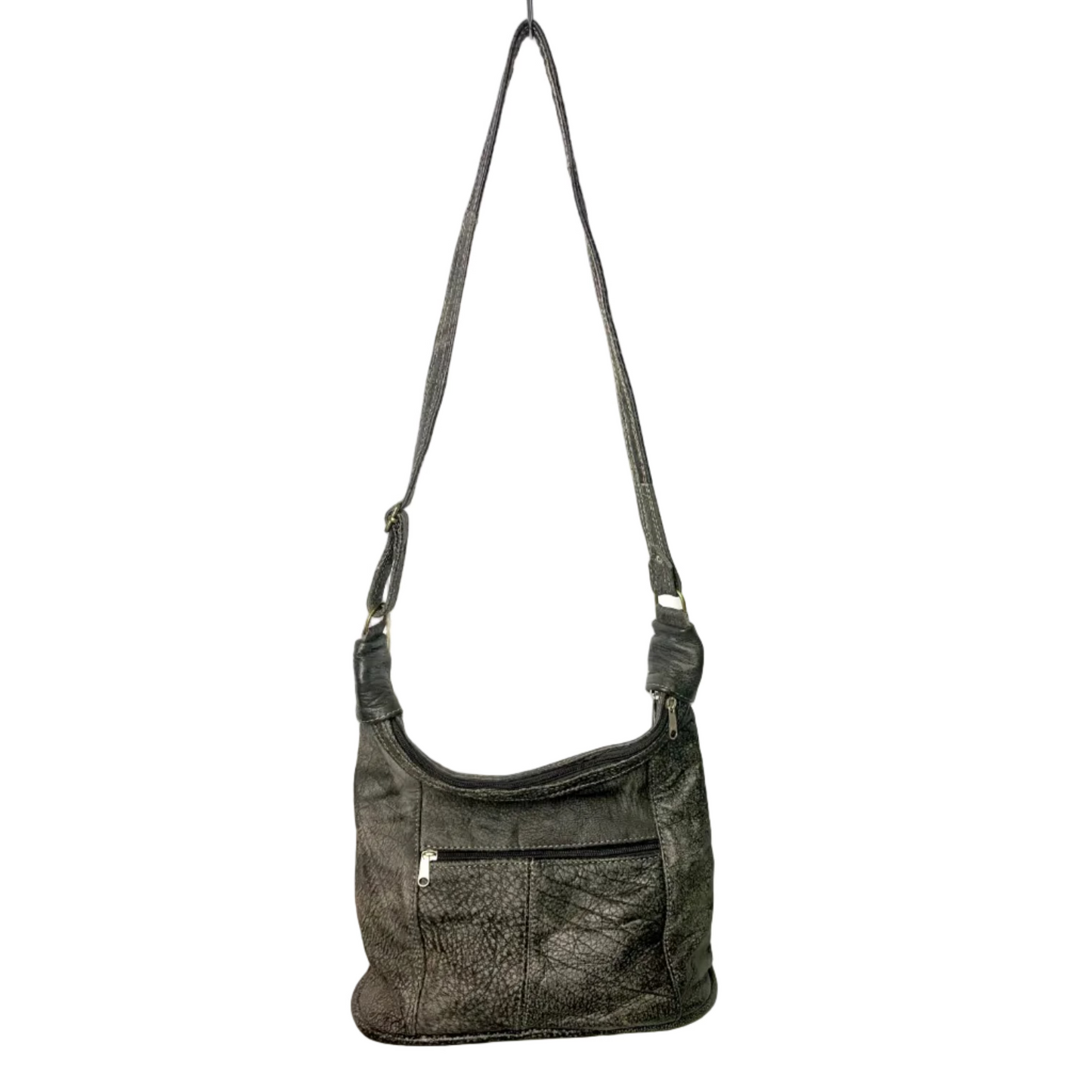 Grey Genuine Leather Medium Shoulder Handbag