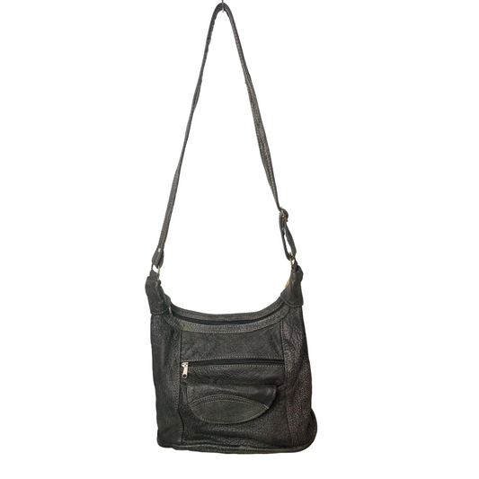 Grey Genuine Leather Medium Shoulder Handbag