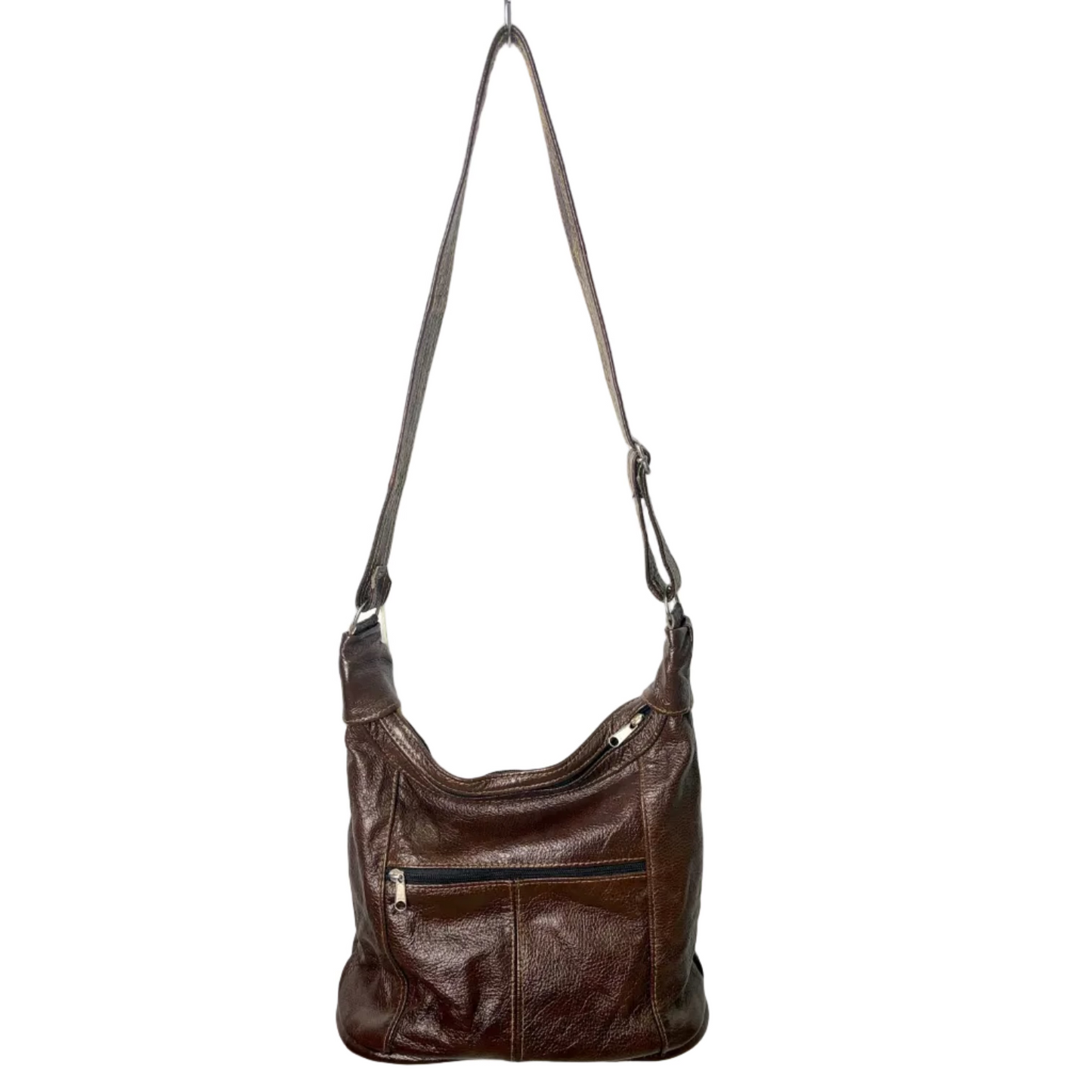 Brown Patent Genuine Leather Medium Shoulder Handbag