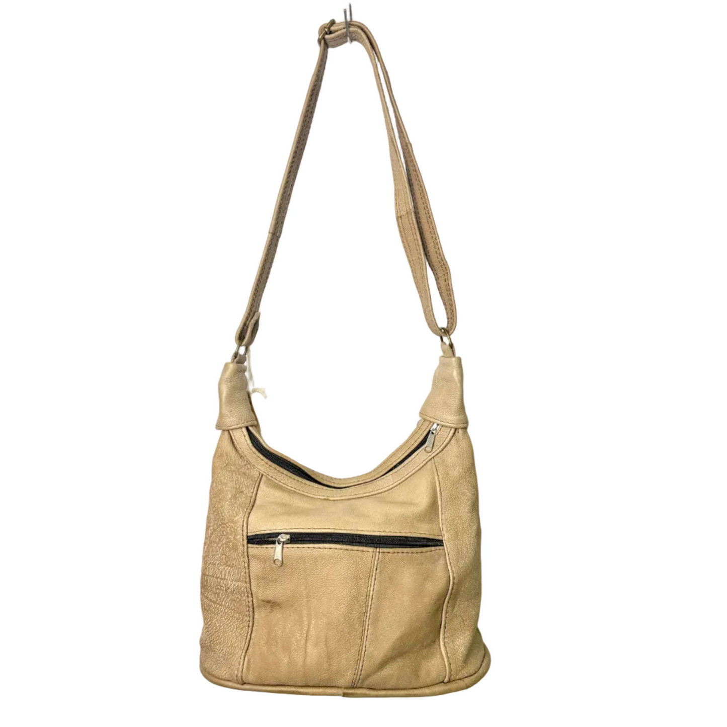 Beige Genuine Leather Medium Shoulder Handbag