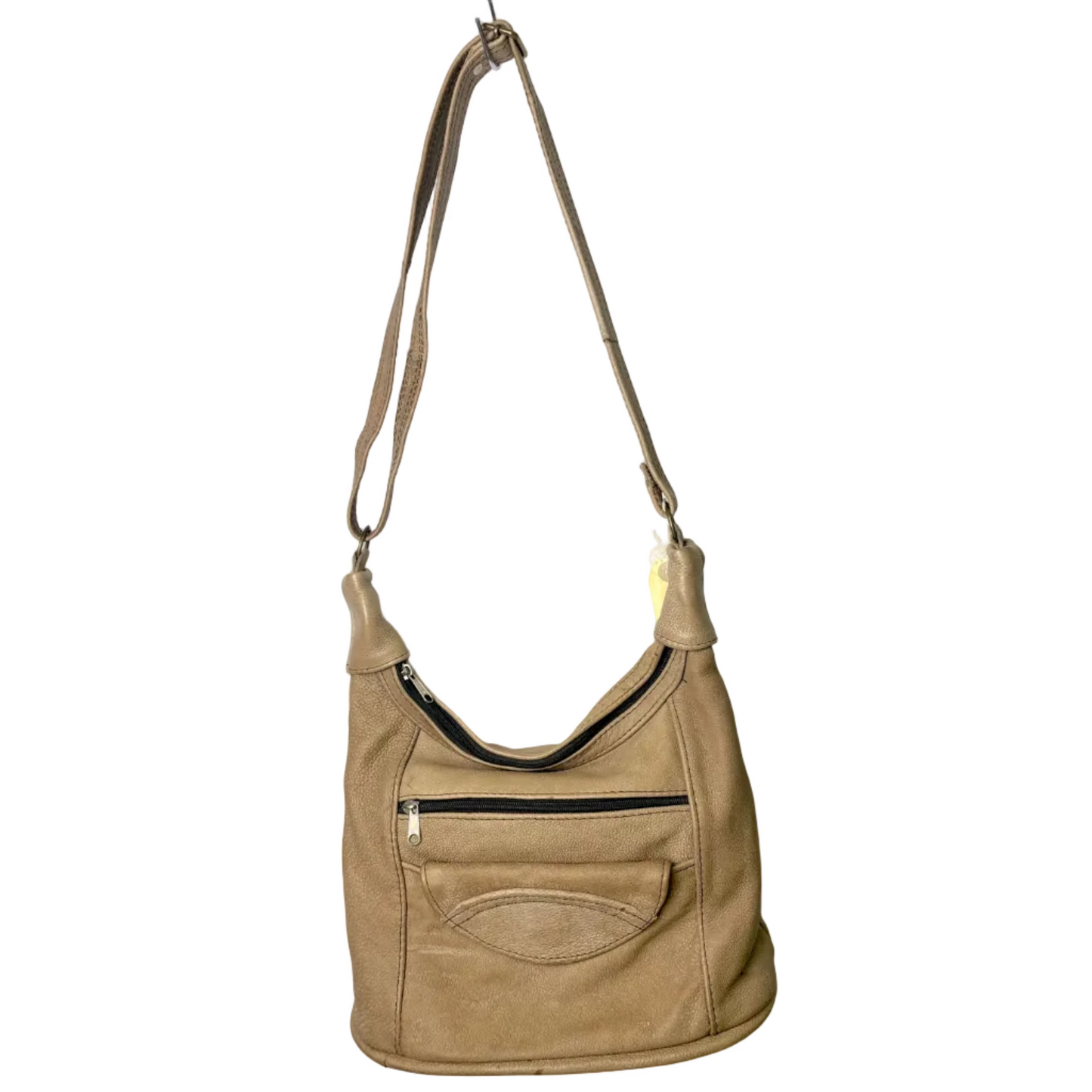 Beige Genuine Leather Medium Shoulder Handbag