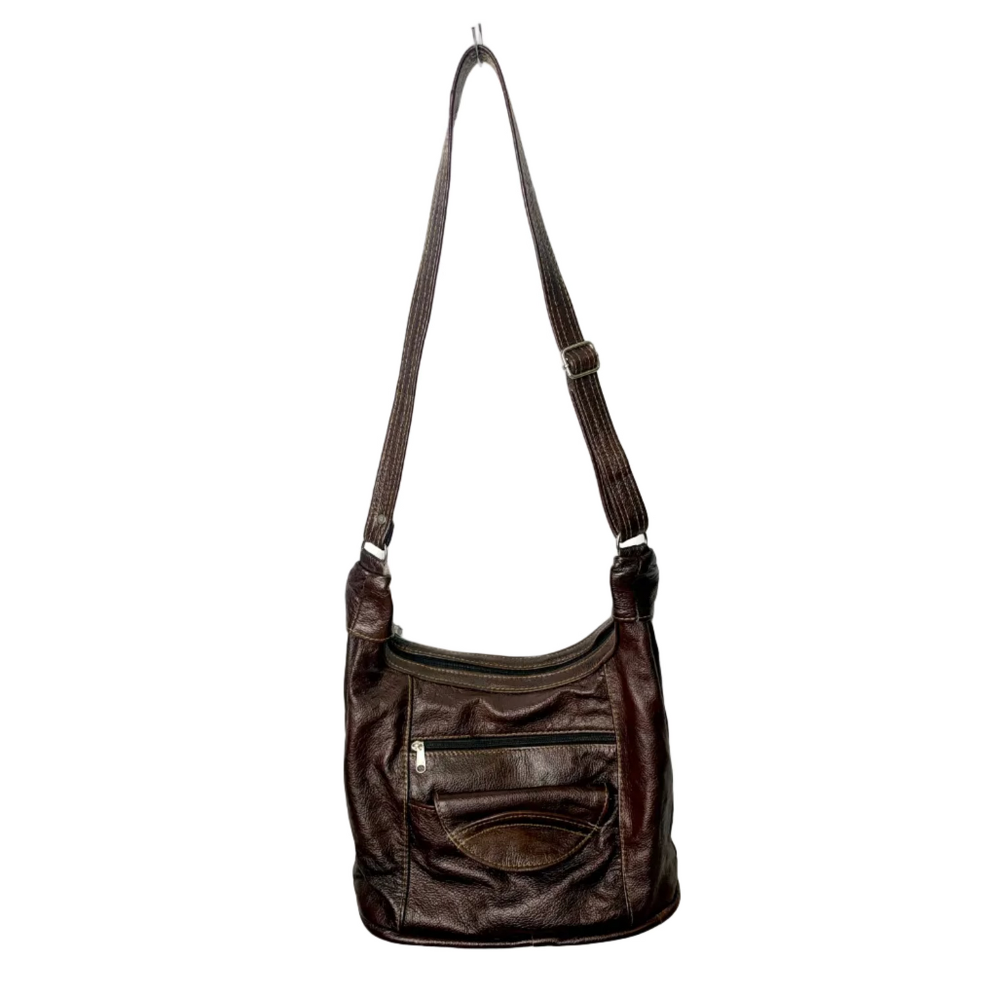 Dark Brown Patent Genuine Leather Medium Shoulder Handbag