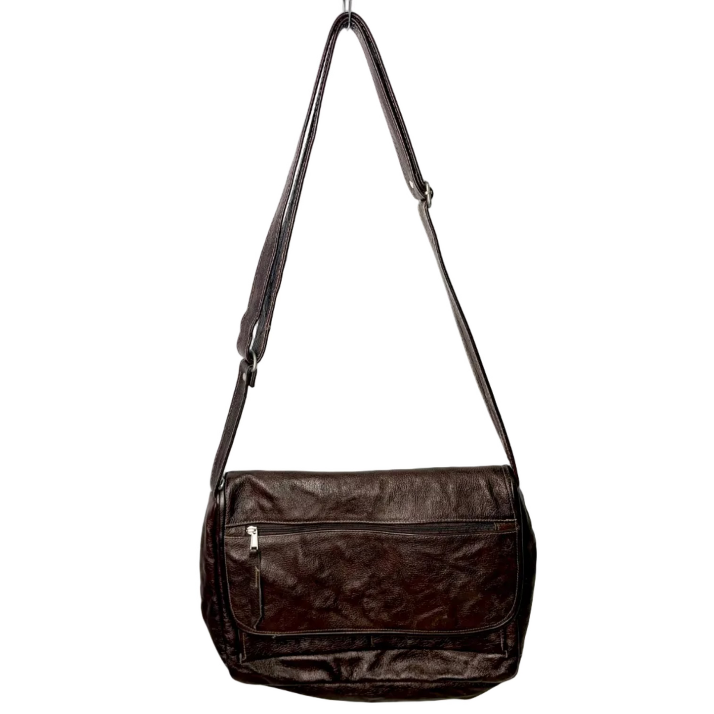 Dark Brown Genuine Leather Laptop Shoulder Bag