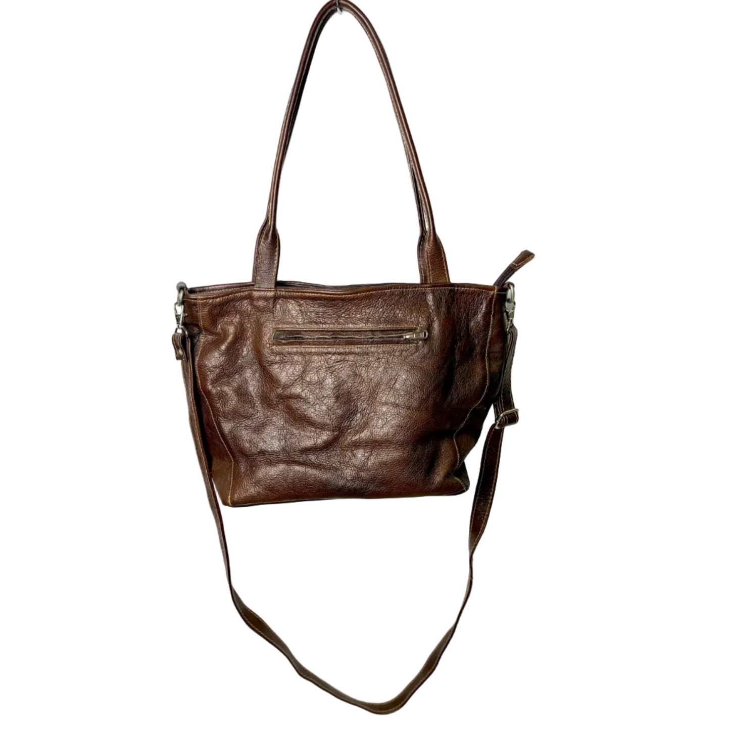 Brown Genuine Leather Handbag with Handles and Strap