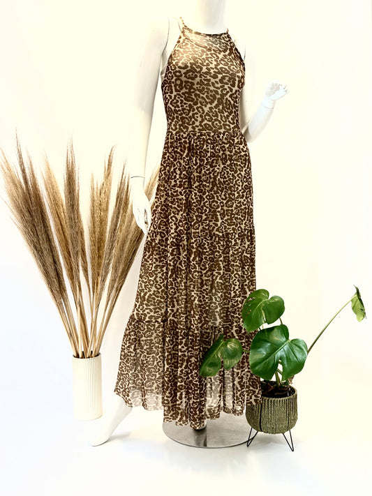 Leopard Print Sleeveless Mesh Dress with Underdress
