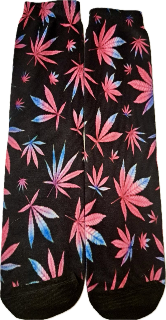 Novelty Neon Cannabis Leaf Socks