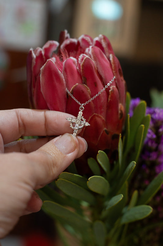 Cross & Crown Necklace (Rotating Crown)