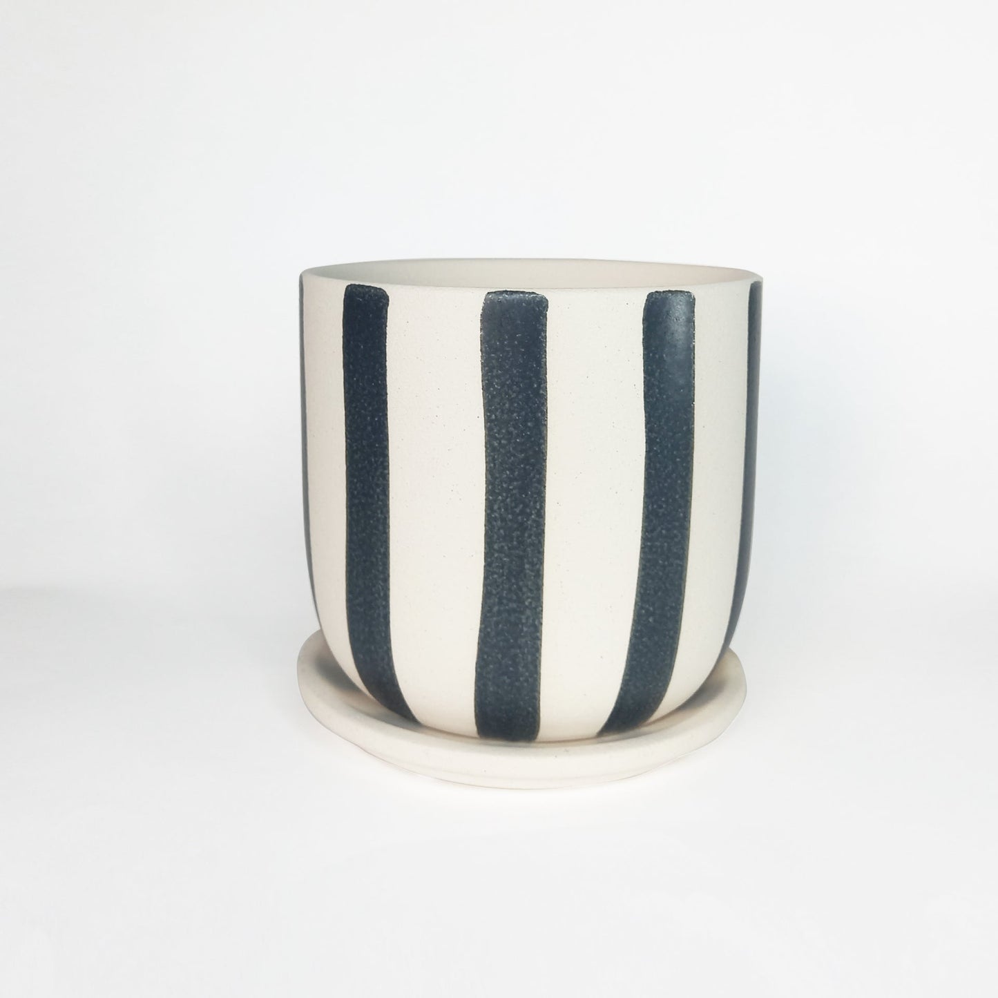 Black and Beige striped planter with drip tray